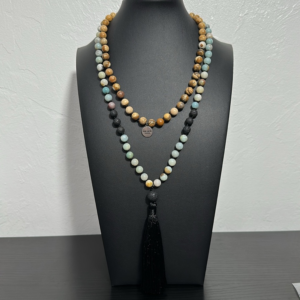 OKIKO Japan 108 Mala Gemstone Bead Hand Knotted Prayer Yoga Meditation Necklace